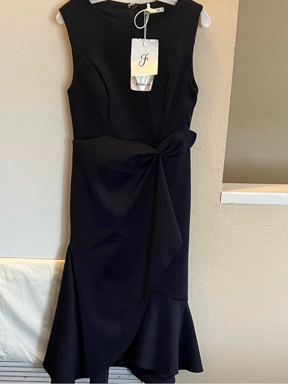 Sleeveless Knot-Waist Midi Dress in Black by